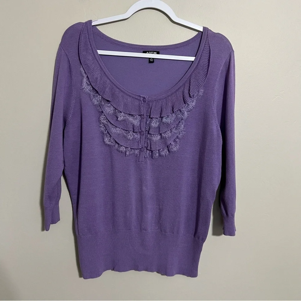 Apt 9 Purple Ruffles 3/4 Sleeve Knit Sweater size XL